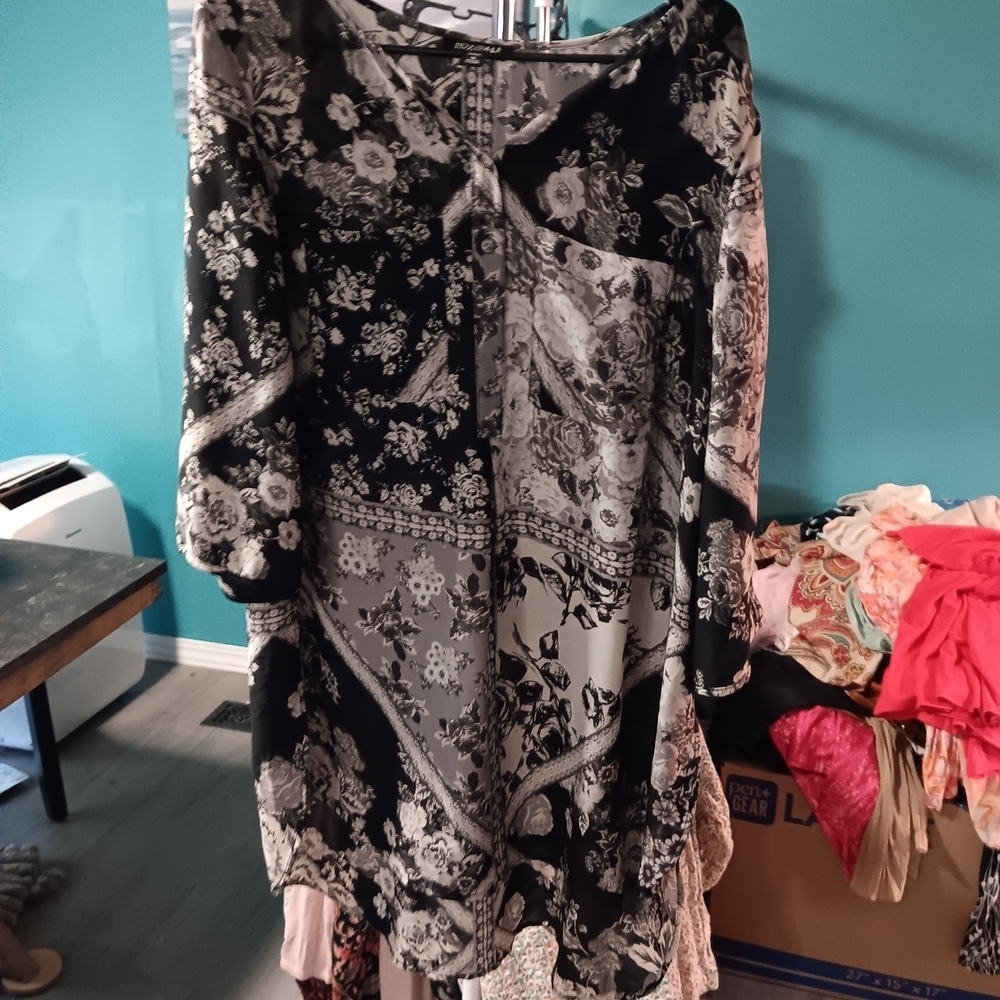 Floral Black and White Women's Dress